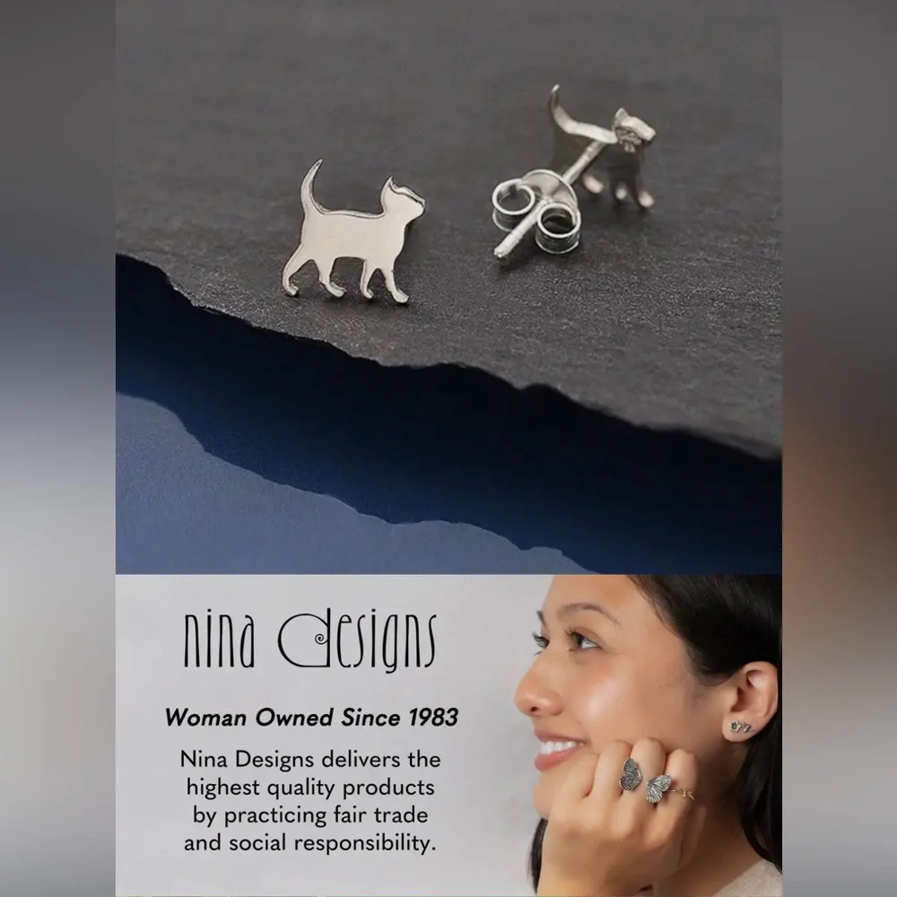 Cat sterling silver studs